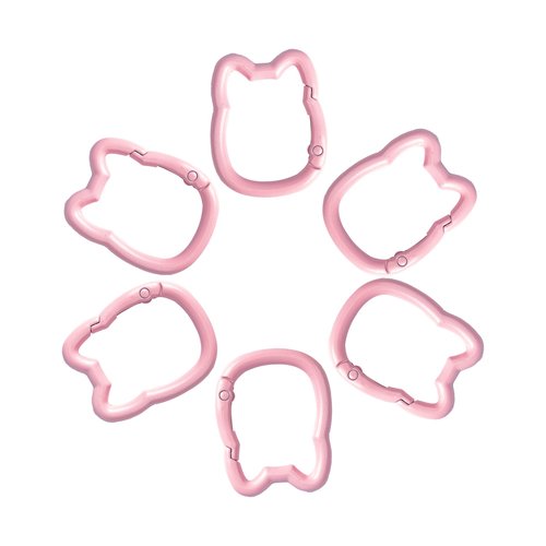 WTYONZEL 6 Pack Pink Cute Carabiner Keychain Clips Cat Shape Carabiner Clip Aluminum Ring Climbing Clips for Keychains, Water Bottle Holders, Dog Leashes and More