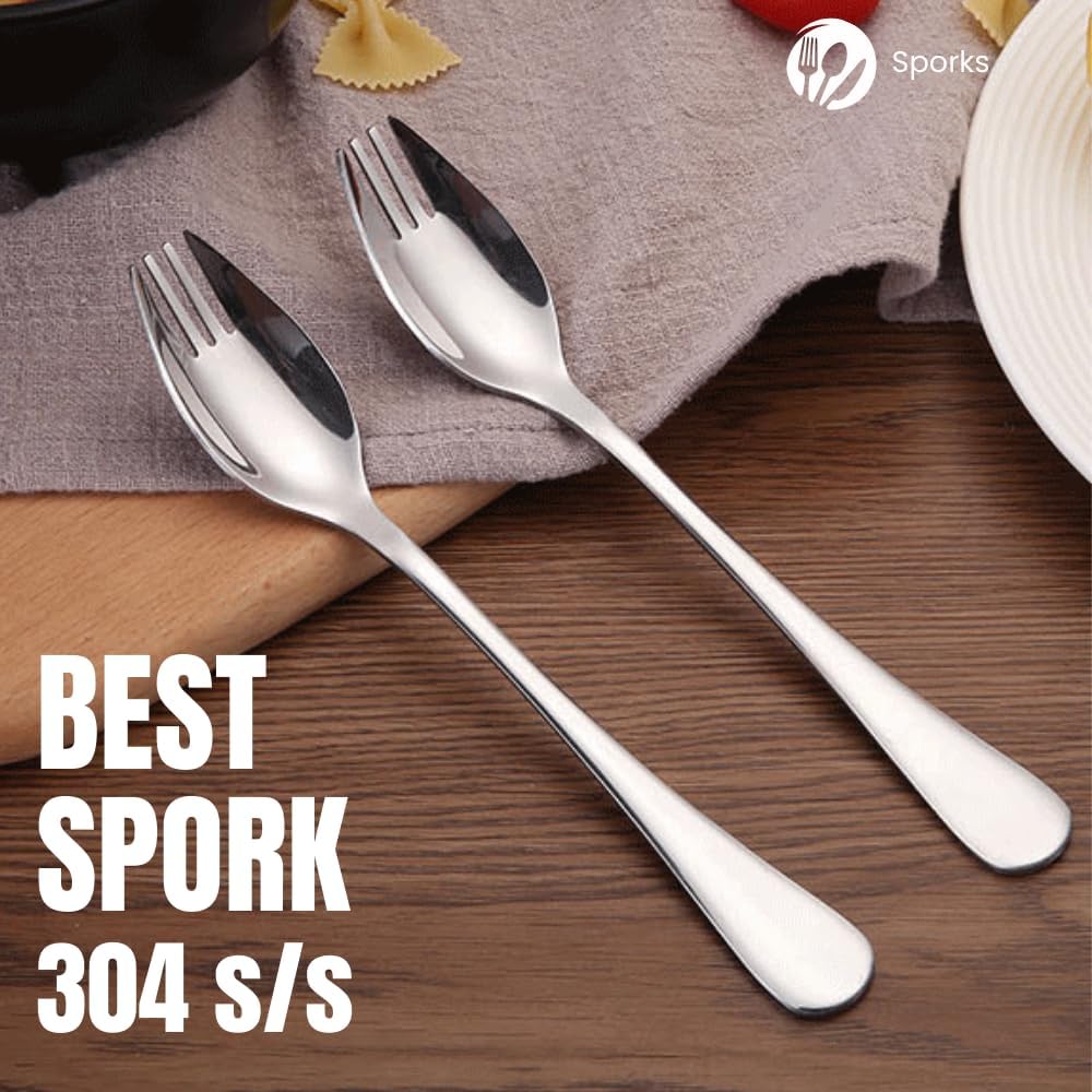 Spork 6-Pack Long Handle and Heavy Duty 18/10 Sporks Stainless Steel Sporks Reusable for Kids and Adults and Outdoor Camping by KAISHANE