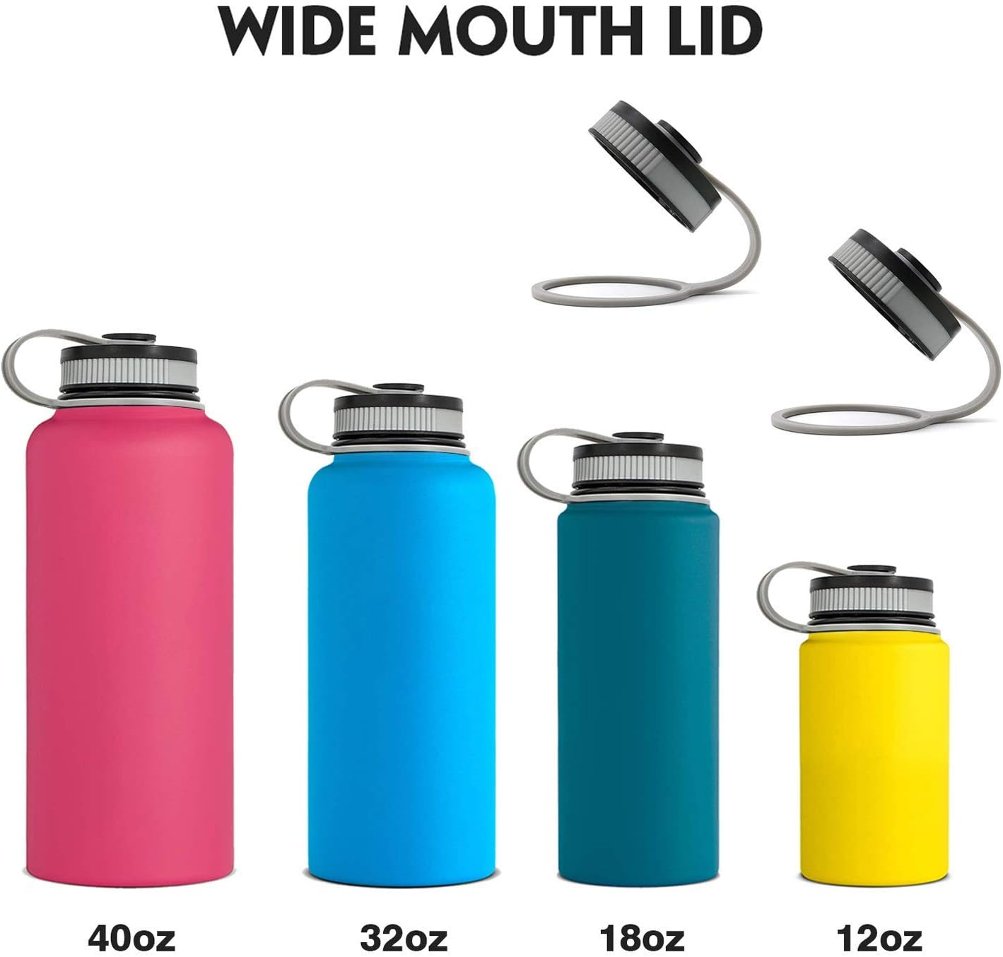 Replacement Lid for Hydro Flask Wide Mouth 12, 18, 32, 40 oz Water Bottles, Wide Mouth Lid for Hydro Flask and Other Sports Water Bottles, BPA-free, Leak Proof