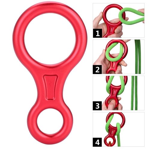 ZLXHDL Rappel Ring,35kn Climbing Rappel 8 Ring Figure 8 Word Rope Descender Rappel Ring for Working Aloft (Red)