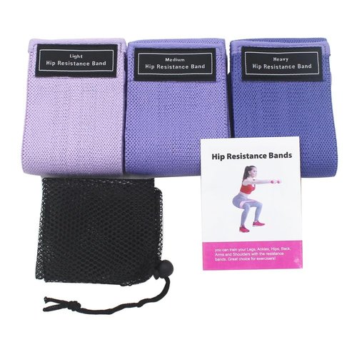 Fabric Resistance Bands for Legs, Thigh, Butt and Hip, Workout Bands, Hip Band, Booty Band, Exercise Band, Fabric Elastic Band for Physical Therapy, Yoga, Pilates and Fitness with Carry Bag, Pack of 3