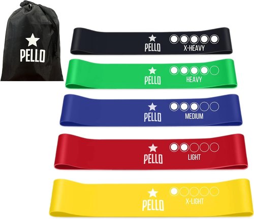 PELLO Resistance Bands Set | Premium-Quality | Durable | 5-Piece Loop Exercise Bands Kit with Carry Bag | Extra Light to Extra Heavy Tension Levels | Eco-Friendly Latex Material | Perfect Resistance