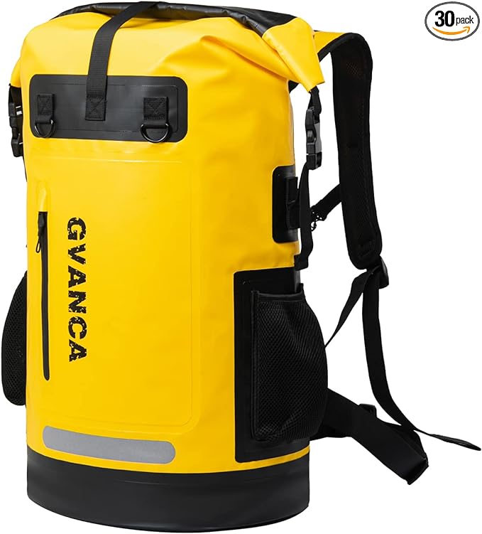 Waterproof Dry Bag Backpack for Kayaking, Roll Top Kayak Dry Backpack, Floating Outdoor Dry Sack Boating Sailing Canoeing Rafting Fishing Camping 35L Yellow