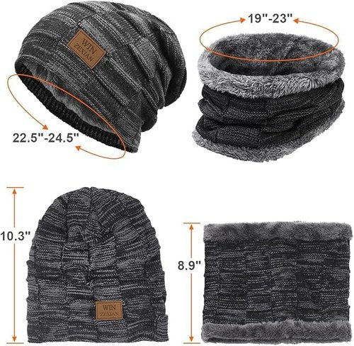 Mens 3 Pieces Winter Warm Beanie Hat Scarf and Touchscreen Gloves Set,Knit Cap Neck Warmer with Fleece Lined (Beanie+Scarf+Gloves(Black01))