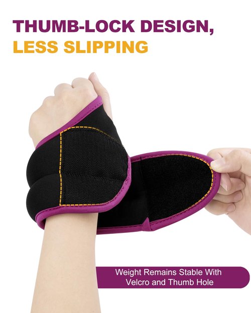 Wrist Weights with Thumb Loops Lock for Women Men, Set of 2, 0.5lb Each, Arm Ankle Weights Set for Walking Running Aerobic Weightlifting Gymnastic Aerobic Jogging Training Cardio - Purple