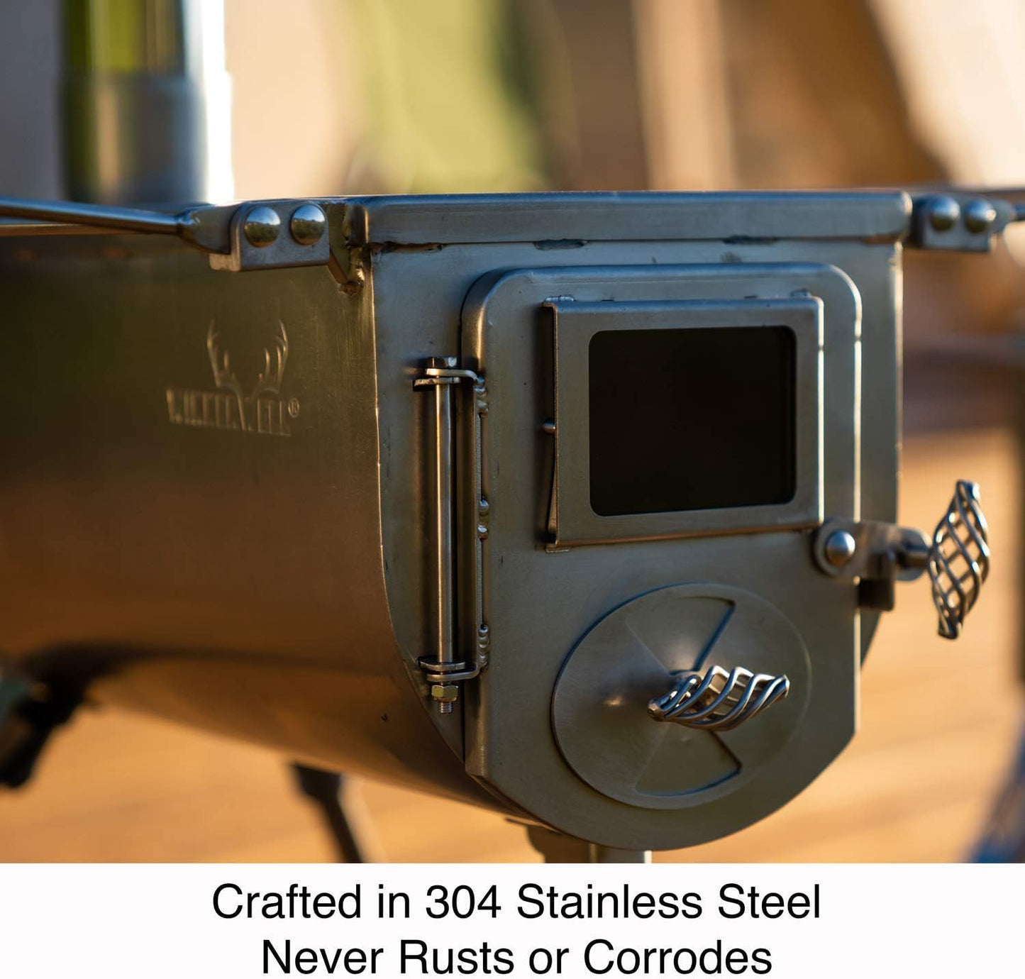 Winnerwell Woodlander Medium Tent Stove | Tiny Portable Wood Burning Stove for Tents, Shelters, and Camping | 800 Cubic Inch Firebox | Precision Stainless Steel Construction | Includes Chimney Pipe