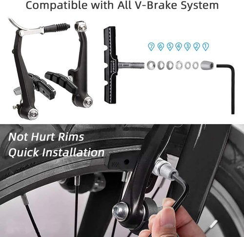 Hapleby 4PCS Premium Bike Brake Pads, Professional Mountain Bicycle V-Brake Pads, Bike Brake Blocks Kit, for Free Hex Wrench