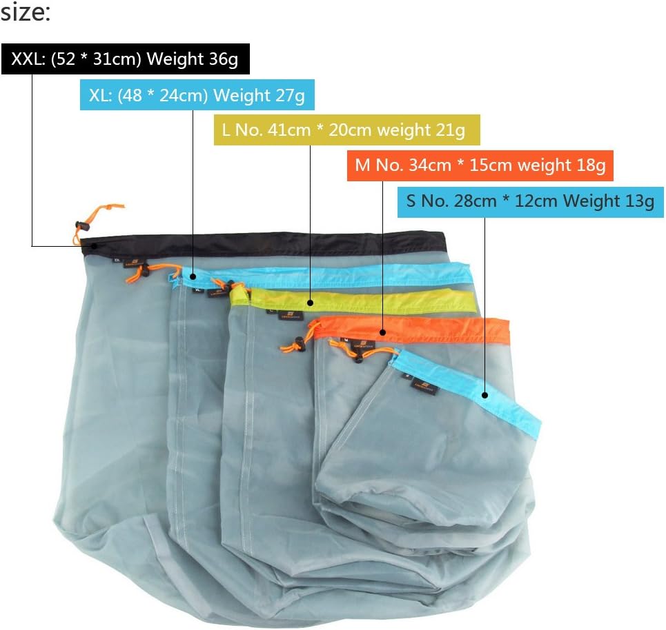 Mesh Stuff Sack Light Weight Nylon Mesh Drawstring Storage Bag for Travelling Hiking Camping Stuff Storage(Orange M)