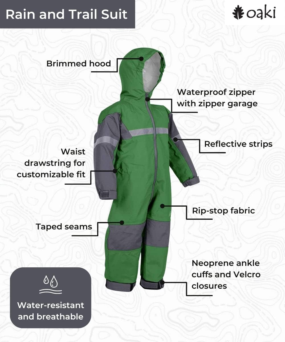 OAKI Rain and Trail Suit - The Ultimate Kids & Toddler Rain Suit for Boys & Girls - Perfect Muddy Buddy Rain Overalls Toddler