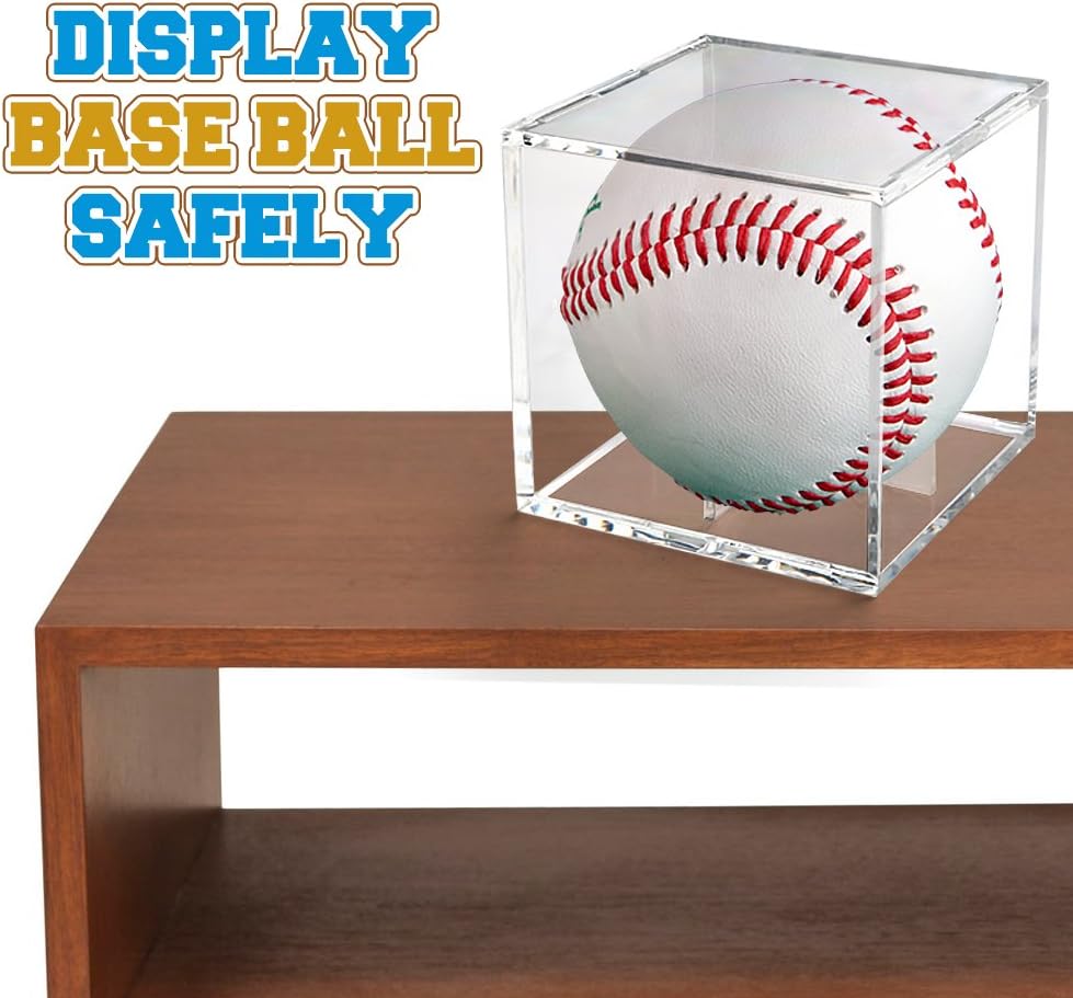 | Full Acrylic Stackable Baseball Memorabilia Cube | 3.2 x 3.2 x 3.2” Clear Transparent Square Baseball Storage with Build in Stand to Display Base Ball with Autograph