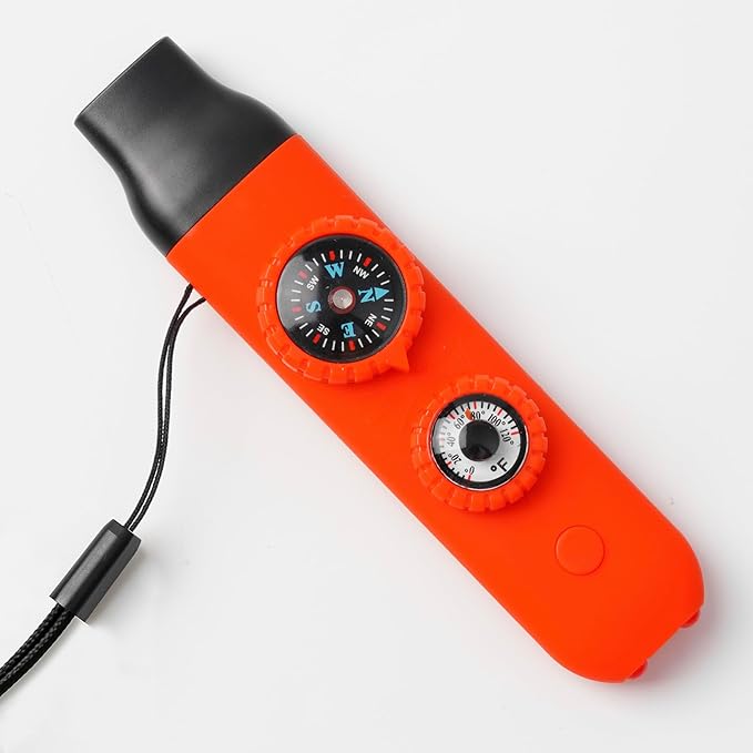 Viriber Whistle Emergency Camping Hiking Survival Whistle，Outdoor Multifunctional Tool with Lanyard,Compass,Thermometer,Ideal for Kayaking, Boating,Climbing