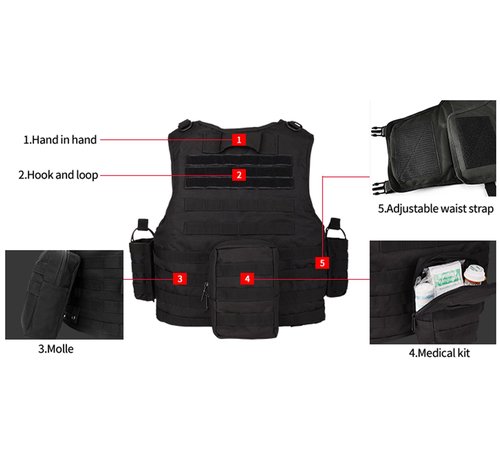 PIKEON Tactical Airsoft Vest Outdoors CS Game Vest Adjustable Adult Suitable for Train (Black)