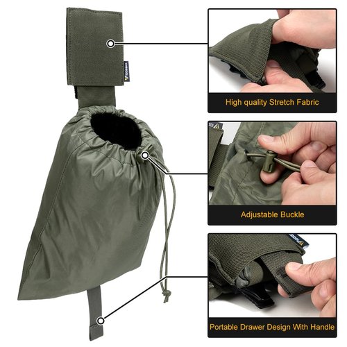 IDOGEAR SPORTS Tactical MOLLE Folding Dump Pouch Utility Tool Pouch Roll Up Quick-Release Magazine Waist Pouch Compact Storage for Outdoor Airsoft Paintball (Ranger Green)