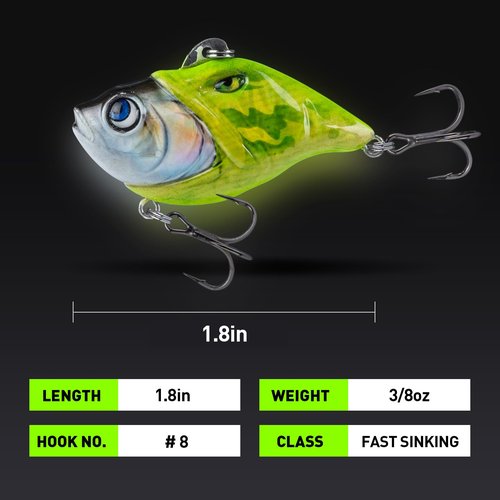 HANDING 3PCS Rattling Lipless Crankbait for Bass Fishing Fast Sinking Fishing Lure Lifelike Swimbaits Mustad Hooks, Crappie Trout Bass Fishing Bait, Angler's Fishing Gift, 1.8in, 3/8oz