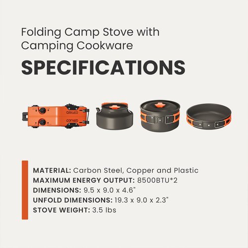 Cofiyard Propane 2 Burner Camping Stove with Camping Cookware, Outdoor Folding Propane Gas Stove, Camp Portable Stove and Camping Cooking Set, With 17,000 Total BTUs for BBQ, Tailgating, Camping
