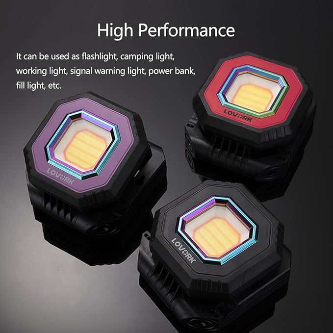 Camping Light Work Light 10000mAh 1500LM Rechargeable Magnetic 5 Modes Flood Light IPX5 Waterproof Portable Clamp Light for Outdoor, Emergency, Repairing, Fishing, Power Outages (Gray)