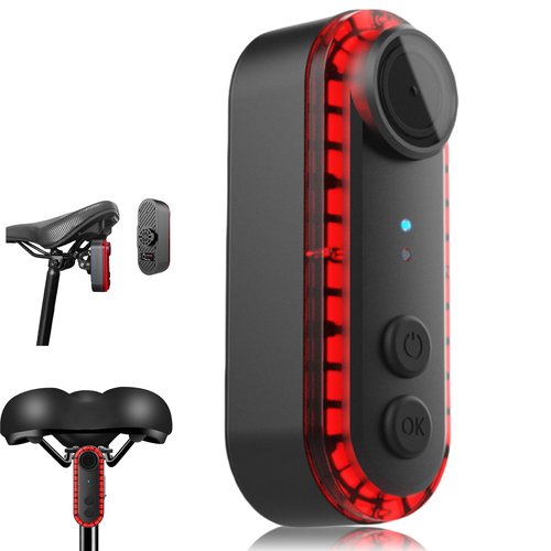 Rear View Camera with Tail Light, Camera with Camera and 6 Lighting Modes Tail Light, Continuous Recording, Vehicle Detection, for Road Cyclists