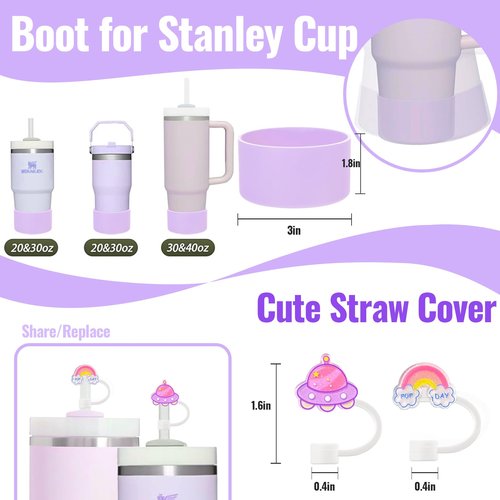 Fabenyok 8PCS Cup Accessories Set for Stanley 30oz & 40oz Tumbler, Including Water Bottle Handle Strap, Boot, Spill Stopper Set, Straw Straw Cover Cap for Stanley Cup Accessories(Purple)