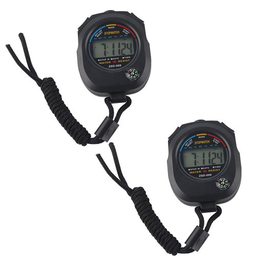 Stopwatch Timer, 2 Pcs Digital LCD Stopwatch Timer, Multifunctional Referee and Athletic Meetings Timer for Racing, Running, Swimming, etc, Time, Calendar and Alarm Display