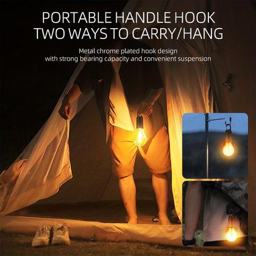 Camping Lights Rechargeable, Hanging Tent Lights Bulb with Hook, Timer Function, 3 Lighting Modes Tent Lamp for Camping, Hiking, Backpacking, Emergency Outage