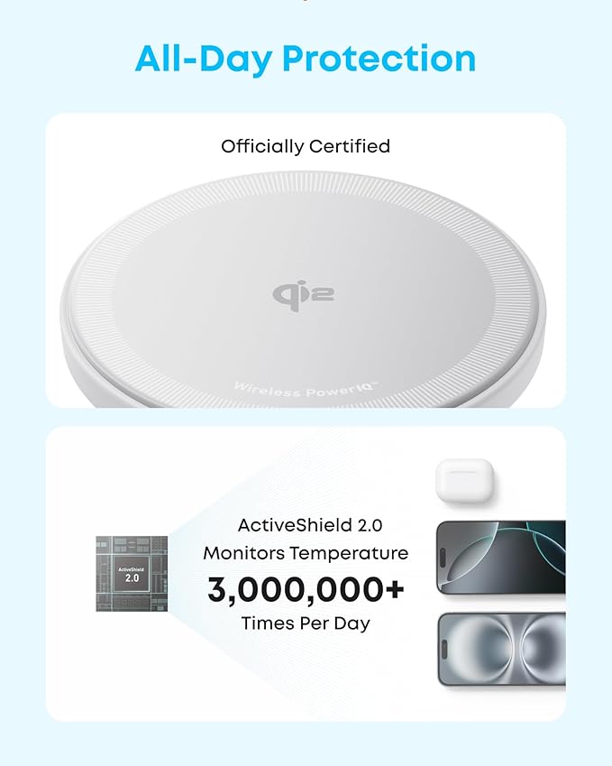 Anker Zolo Magnetic Wireless Charger, Qi2 Certified 15W MagSafe-Compatible Wireless Charging Pad, for iPhone 16/15/14/13 Series, AirPods, and More (Adapter Not Included) (White, 2 Pack)