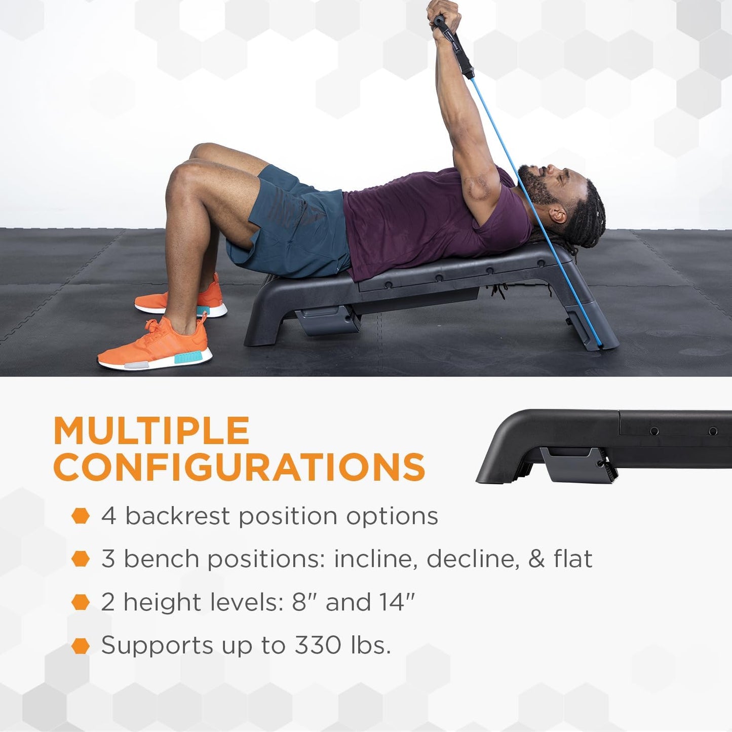 Power Systems Step Bench & Weight Bench | Aerobic Platform & Plyo Box for Cardio, Strength | Commercial Grade Full Body Home Gym Stepper | Adjustable Multifunctional Deck & Resistance Band Clips