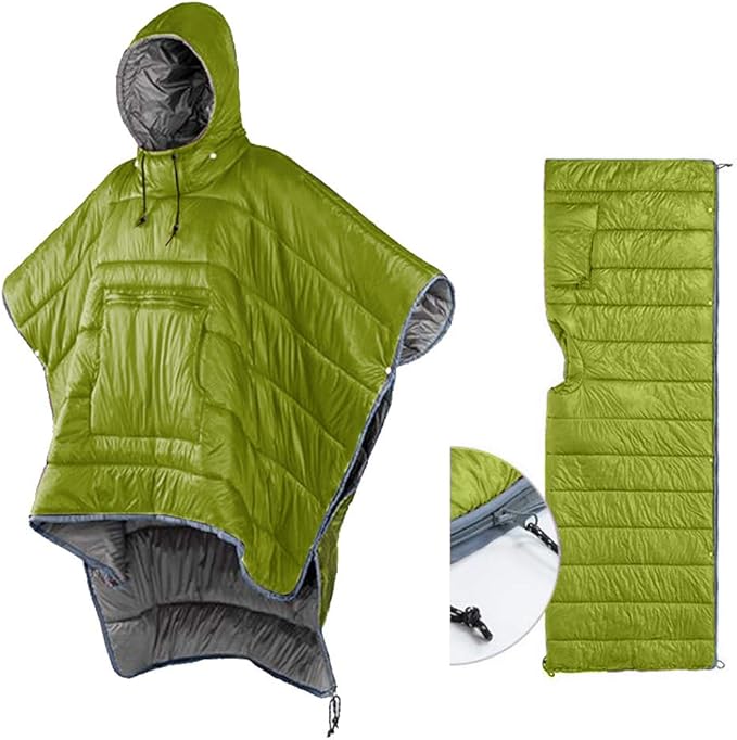 Camp Poncho Sleeping Bag Wearable Hooded Blanket - Envelope Lightweight Thermal Cloak Cape Windproof with Premium Stuff Compression Sack for Backpacking Hiking Hunting Fishing Outdoor Sport