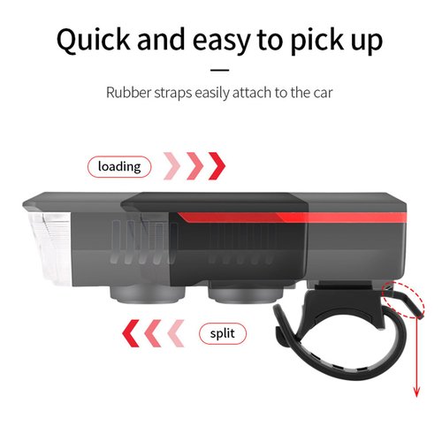 Bike Horn Headlight Solar/USB Dual Charging Bike Horn Light High Brightness Bike Headlight Waterproof Bike Horn Light Ideal for Mountain and Road Night Riding Essential Gear for Night Cycling (Red)