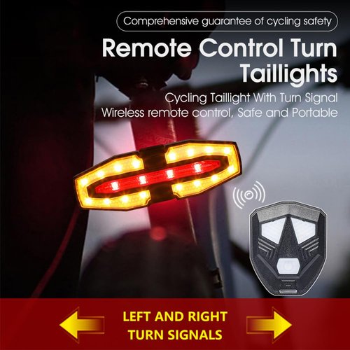 Bike Tail Light with Turn Signals Wireless Remote Control Waterproof Bicycle Rear Light Back USB Rechargeable Ultra Bright Safety Warning Cycling Taillight for Night Riding (Silver)