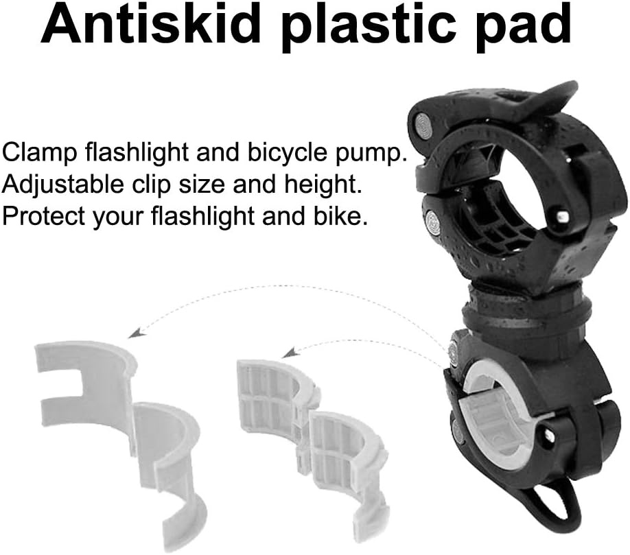 [2 Pack] Vonpri Flashlight Holder, Mount Bicycle Mounting Bracket Flashlight Holder Torch Clip 360º Rotation