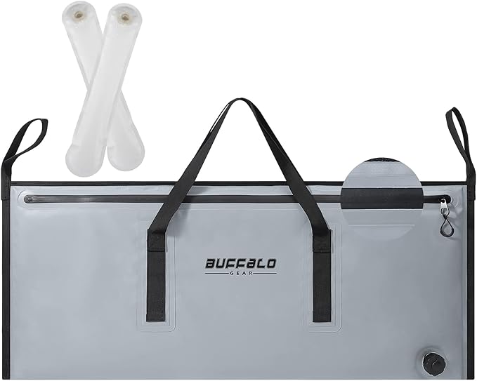 Buffalo Gear Insulated Fish Cooler - Leakproof Kill Bag with 2 Reusable Cooler Ice Packs - Portable Waterproof Zipper