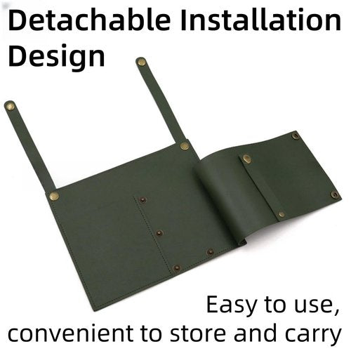 Taolivingmart Camping Armrest Storage Bag,with Two PU Leather Pockets, Extended Back Buckle PU Leather Beach Chair Storage Bag, Side Hanging Bag for Beach Chair/Fold up Chair (Black)