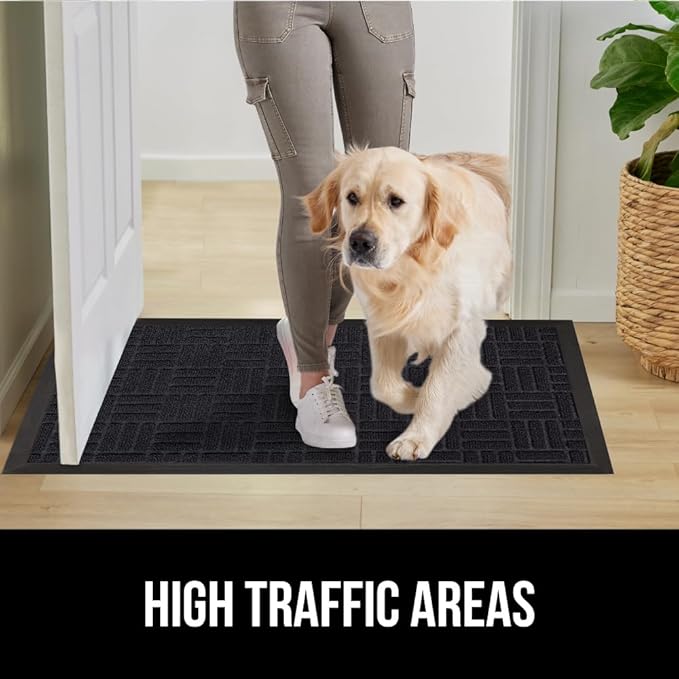 GORILLA GRIP 100% Waterproof All-Season WeatherMax Doormat, 72x24 Runner, Durable Natural Rubber, Stain and Fade Resistant, Low Profile, Indoor Outdoor Door Mats, Easy Clean Entrance Mat, Black Maze