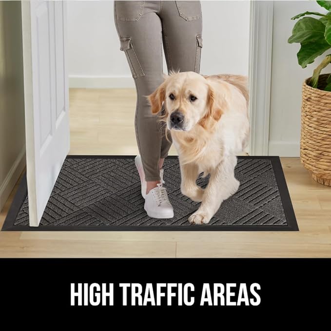 GORILLA GRIP 100% Waterproof All-Season WeatherMax Doormat, 72x24 Runner, Durable Natural Rubber, Stain and Fade Resistant, Low Profile, Indoor Outdoor Door Mats, Easy Clean Entry Mat, Gray Diamond