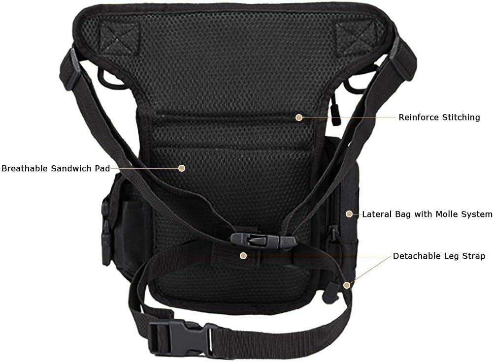 Multi-Purpose Drop Leg Pouch for Men Tactical Thigh Bag Motorcycle Leg Bag for Men Waist Pack for Military Cycling Hiking Hunting Riding Camping, Black
