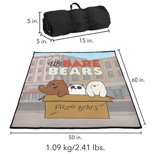 LOGOVISION We Bare Bears Picnic Outdoor Blanket, 50"x60" Baby Bears, Foldable Blanket for Picnic, Beach, Camping, Park, Tailgate