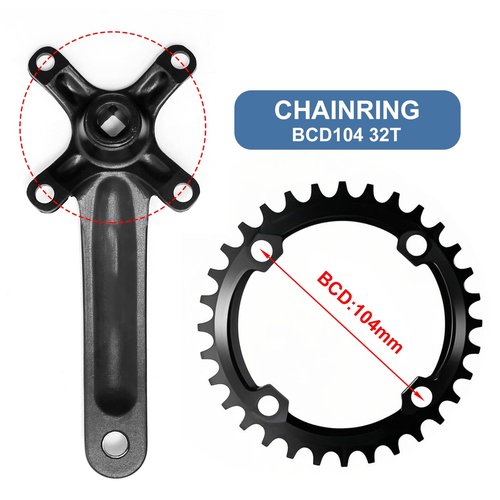 laffoonparts Mountain Bike Single Speed Square Taper Crankset 170mm Cranksets Bicycle Crank Set with 104BCD 32T Round/Oval Chainring, Replacement for Shimano Replacement for SRAM Replacement for FSA