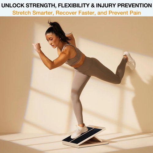 TEMI Slant Board for Calf-Stretching - Wooden Incline Wedge Stretcher for Squats, Foot & Ankle Mobility, Portable Fitness Equipment, Balance Block for Heel Stretch, Knees Over Toes Training