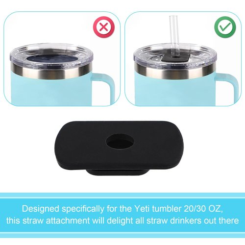 2pcs Straw Lid Attachment, Replacement Slider with 6pcs Straws and Cleaning Brush Compatible with YETI 20oz 30oz Travel Mug, Straw Cover Accessories for Yeti Stronghold (Black)
