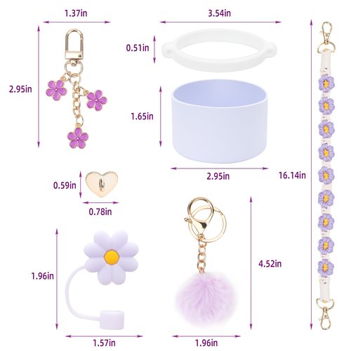 EIOAUY Cup Accessories Set for Stanley Cup 30oz 40oz Tumbler with Handle - Including Water Bottle Handle Strap, Boot, Keychain Charms, Straw Topper Cover Cap for Stanley - Purple