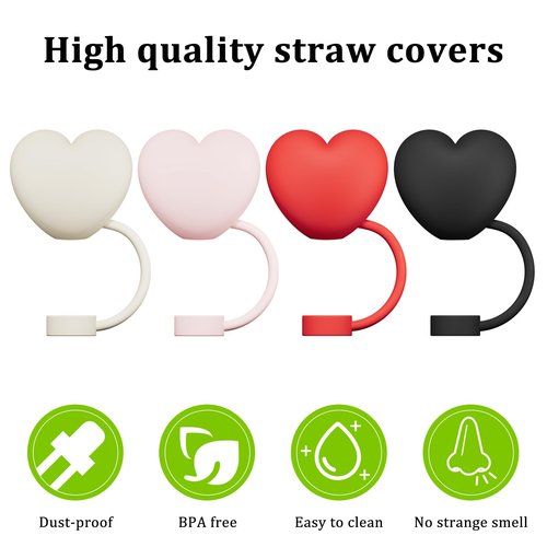 Straw Cover Cap for Stanley Cup 20-40oz Tumblers Accessories,Cute Silicone Straw Topper Reusable 4-6 Pcs,Compatible with Simple Modern,Yeti,Hydroflask and other 8-10mm Straws (Heart-4pcs)