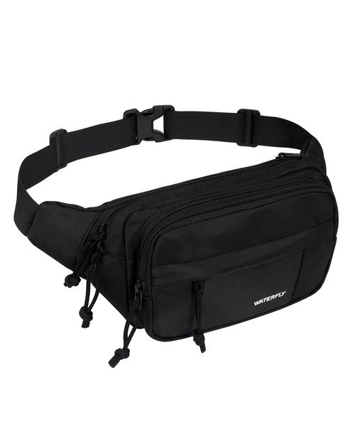 WATERFLY Fanny Pack Waist Packs: Crossbody Belt Bag Fanny Packs for Women Men with 7 Zipper Pockets Adjustable Strap Waist Bag Hip Pack for Traveling Cycling Running Hiking-Black