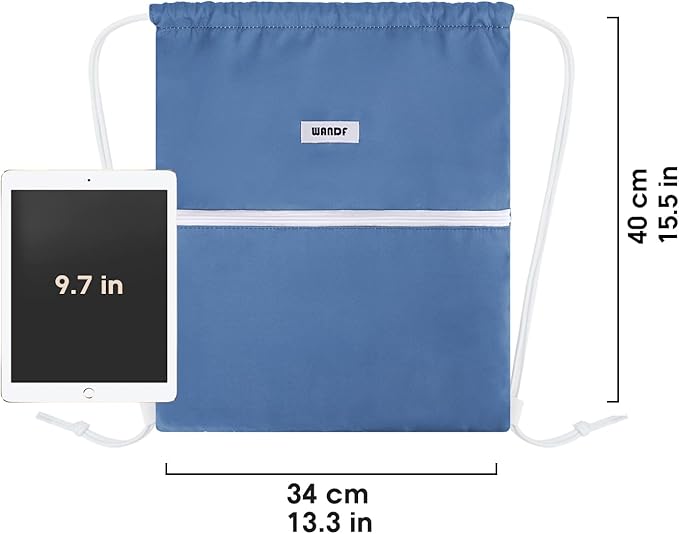 WANDF Drawstring Backpack String Bag Sackpack Cinch Water Resistant Nylon for Sport Yoga Gym Shopping (Dark Blue)