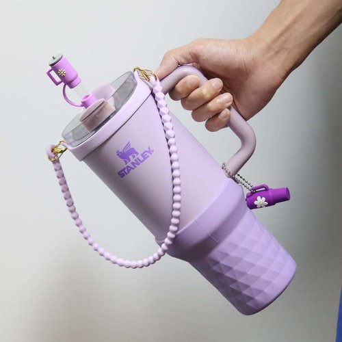 High Silicone Boot for Stanley 40oz Tumbler Accessories, Protective Water Bottle Bottom, Compatible with Stanley Quencher 40oz Only, 1PC Water Bottle Handle, 3PCS Straw Cover Caps (Purple)