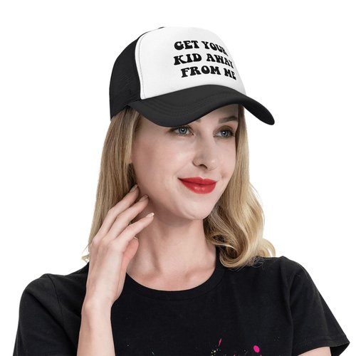 Buxtom Get Your Kids Away from Me Funny Adjustable Mesh Trucker Hat Unisex Fishing Caps Men WomenBlack
