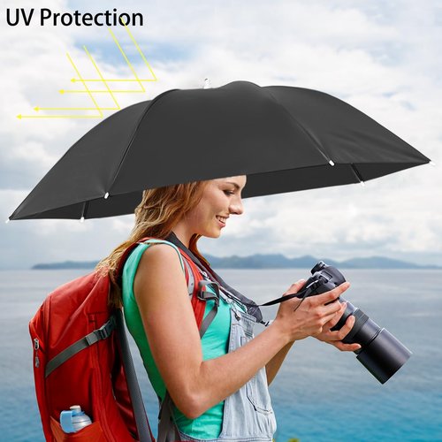 Bocampty Umbrella Hat, 37 inch Fishing Umbrella Hat Hands Free Foldable UV Protection Fishing Cap Adjustable Headwear