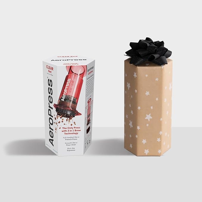 AeroPress Clear Red Coffee Press – 3 In 1 Brew Method Combines French Press, Pourover, Espresso, Full Bodied Coffee Without Grit or Bitterness, Small Portable Coffee Maker for Camping & Travel, Red