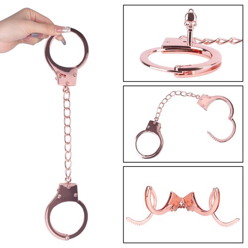 Bedsecret Metal Handcuffs with Two Skull Keys Upgrade Prop Handcuffs Toy Set (Rose) Including Decorative Bag and Cleaning Cloth