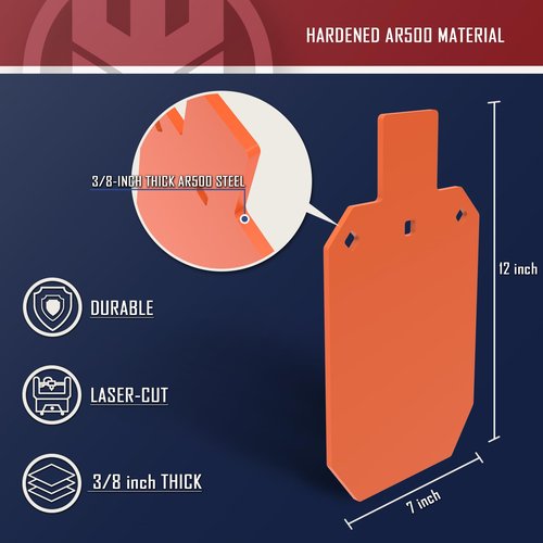 KNINE OUTDOORS AR500 Steel Metal Target for Shooting, Silhouette Metal Gong Target, Neon Orange (3/8 inch Thick with 7" x 12" Size), 2 Pack Adjustable Shooting Target Stand for Outdoors