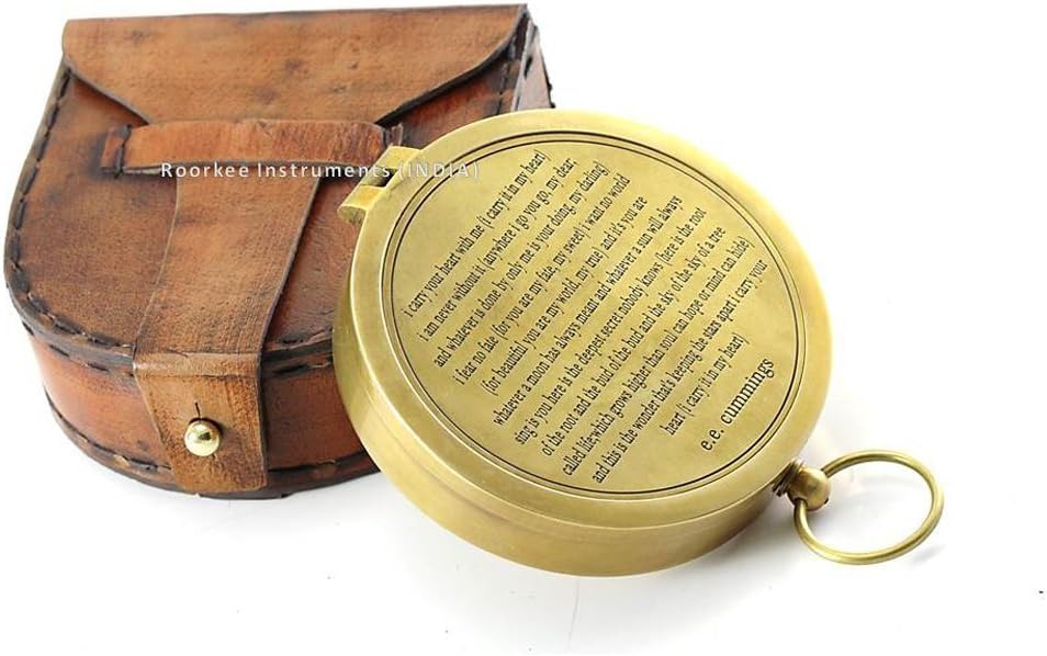 RII Antique Nautical Vintage Directional Magnetic Compass with Famous Scripture Quote Engraved Baptism Gifts with Leather Case or Wooden Case for Dad from Son, Daughter